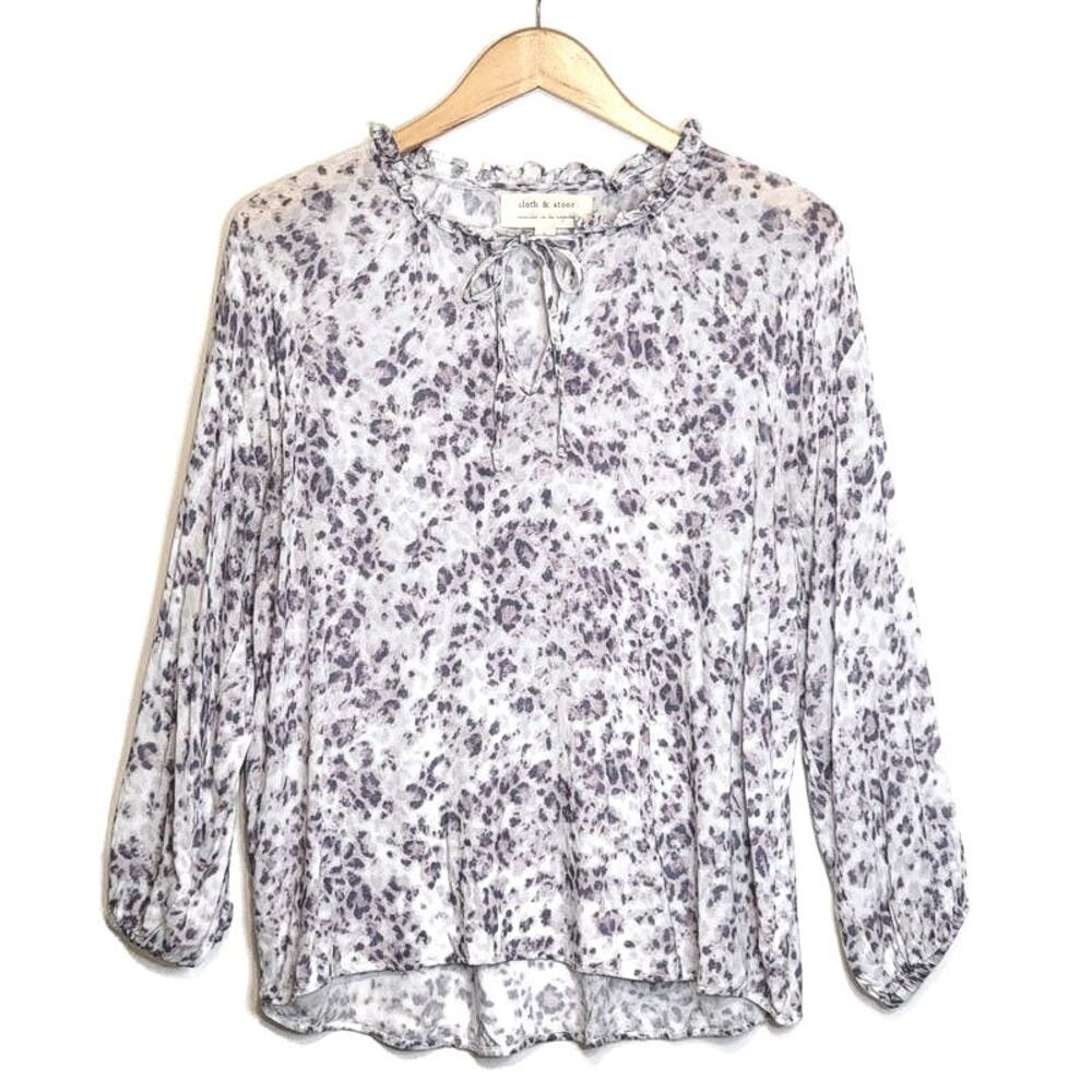 Cloth & Stone Leopard Animal Print Blouse Tie Neck Long Sleeve Purple White L - Picture 15 of 15